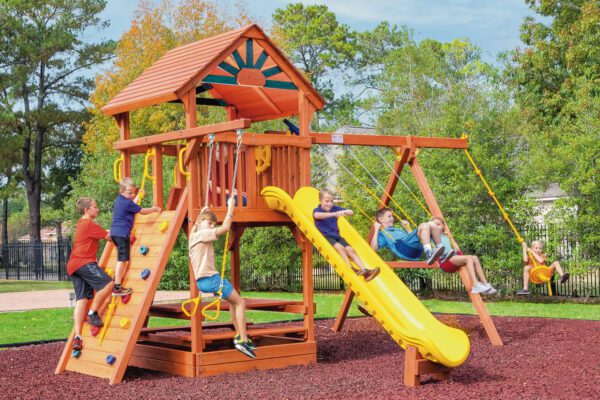 5.8 Bengal Fort Swing Set with Slide, Picnic Table, Rock Wall, and Rope Swing - Config 2