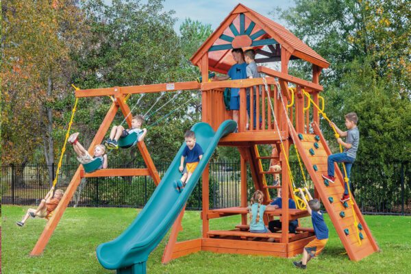 6.5 Bengal Fort Swing Set with Slide, Picnic Table, Rock Wall, and Rope Swing - Config 2