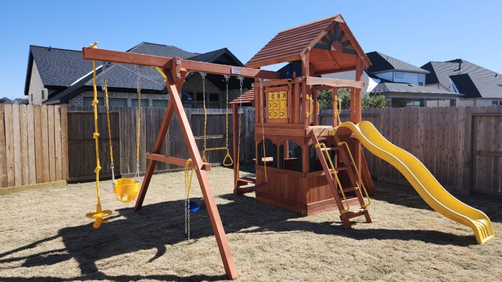 Fulshear TX 2 Tree Frogs Swing Sets Install